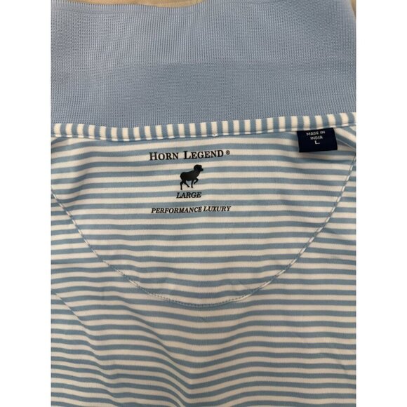 Horn Legend Mens Striped Polo Shirt Blue White Short Sleeve Golf Shirt, Large - Picture 10 of 11
